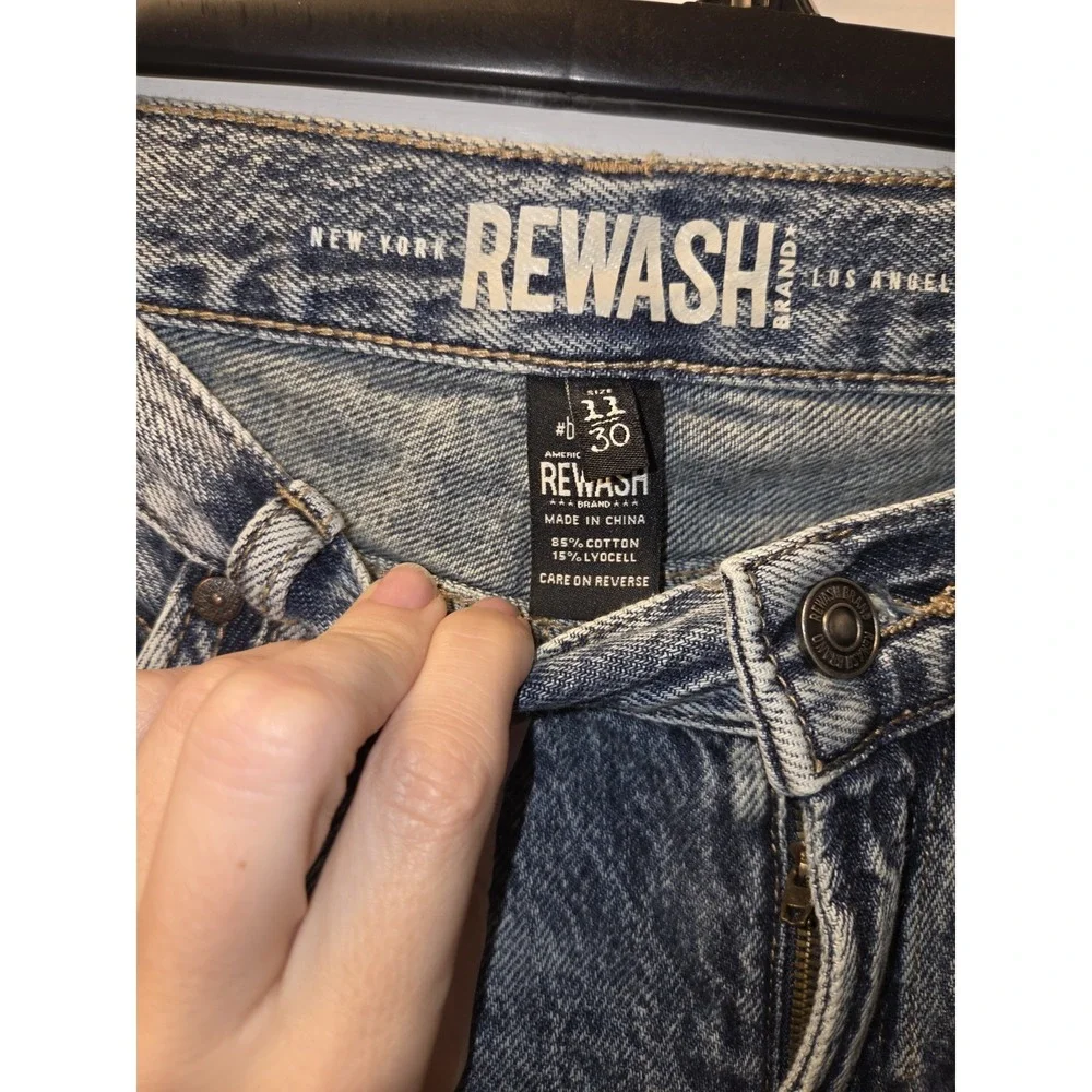Rewash Jeans Women 11/30 Medium Acid Wash Wide Leg Distressed Zip Fly Eco Denim